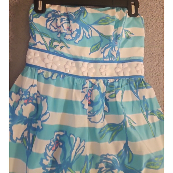 Lilly Pulitzer Langley Shorely Blue Tossing The Line Strapless Cocktail Dress 00 - Picture 2 of 13